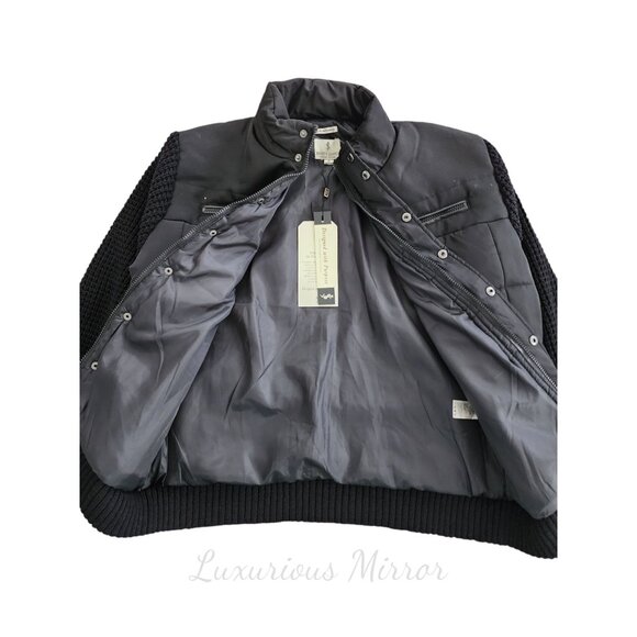 Scott James Mens Puffer Bomber Snap Button Front Knit Sleeves Black Jacket Sz S - Picture 2 of 7